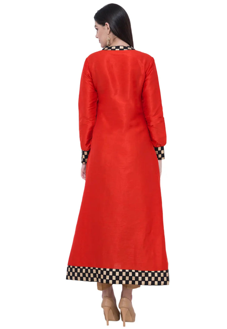 Red Dupion Silk Kurta Set With Pent