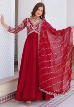 Load image into Gallery viewer, Red Faux Georgette Readymade Anarkali Suit
