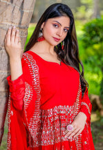 Load image into Gallery viewer, Red Faux Georgette Readymade Gharara Suit
