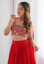 Load image into Gallery viewer, Red Faux Georgette Readymade Lehenga Choli
