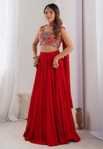Load image into Gallery viewer, Red Faux Georgette Readymade Lehenga Choli

