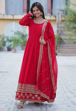 Load image into Gallery viewer, Red Faux Georgette Readymade Long Anarkali Suit
