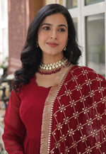 Load image into Gallery viewer, Red Faux Georgette Readymade Long Anarkali Suit
