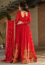 Load image into Gallery viewer, Red Faux Georgette Readymade Long Anarkali Suit
