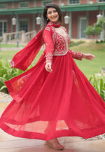 Load image into Gallery viewer, Red Faux Georgette Readymade Long Anarkali Suit
