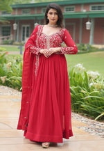 Load image into Gallery viewer, Red Faux Georgette Readymade Long Anarkali Suit
