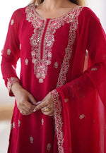 Load image into Gallery viewer, Red Faux Georgette Readymade Pakistani Suit
