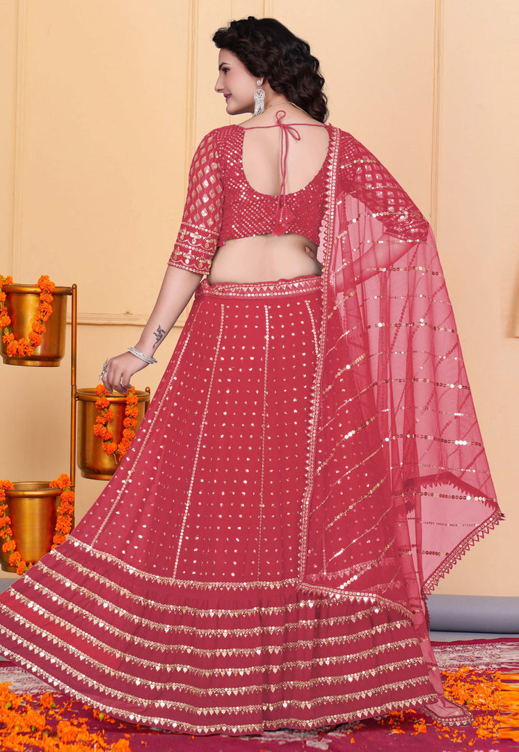 Red Georgette A Line Lehenga Choli
