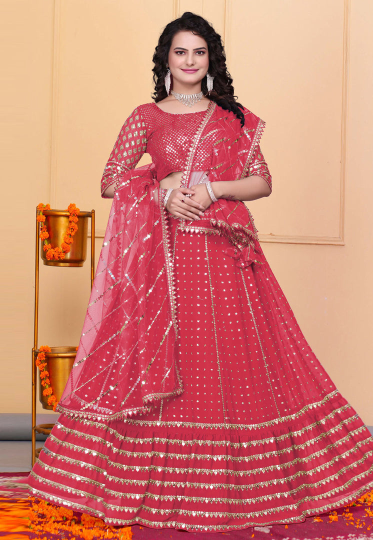 Red Georgette A Line Lehenga Choli