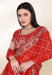 Red Georgette Bandhani Print Saree