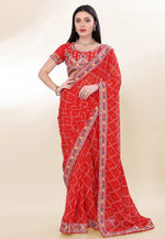 Load image into Gallery viewer, Red Georgette Bandhani Print Saree
