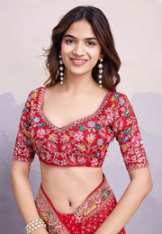 Red Georgette Bandhani Print Saree