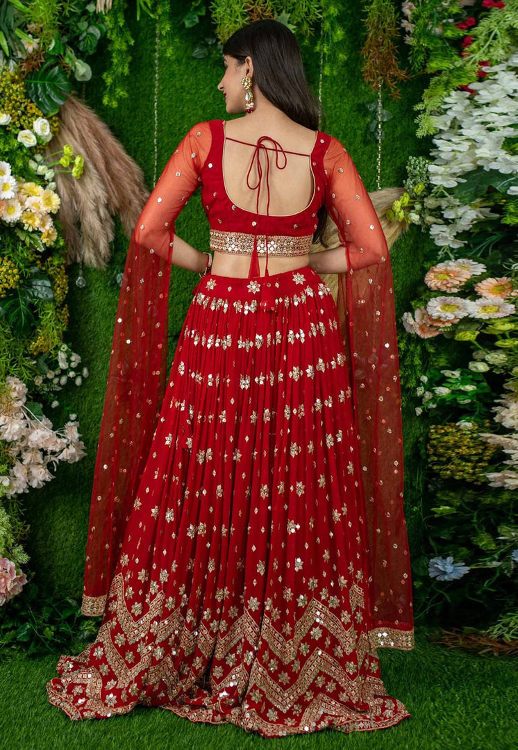 Red Georgette Circular Lehenga Choli
