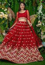 Load image into Gallery viewer, Red Georgette Circular Lehenga Choli
