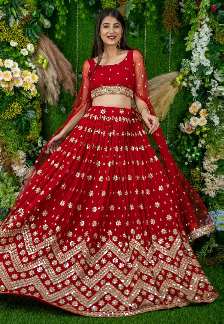 Red Georgette Circular Lehenga Choli