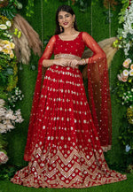 Load image into Gallery viewer, Red Georgette Circular Lehenga Choli
