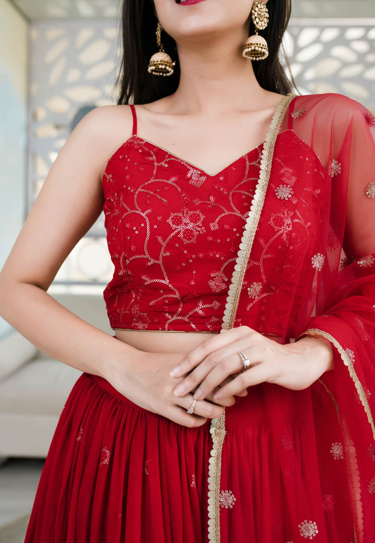 Red Georgette Circular Lehenga Choli