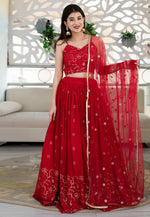 Load image into Gallery viewer, Red Georgette Circular Lehenga Choli
