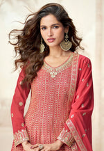 Load image into Gallery viewer, Red Georgette Embroidered Palazzo Suit
