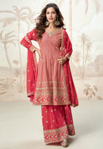 Load image into Gallery viewer, Red Georgette Embroidered Palazzo Suit
