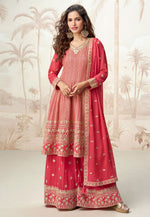 Load image into Gallery viewer, Red Georgette Embroidered Palazzo Suit
