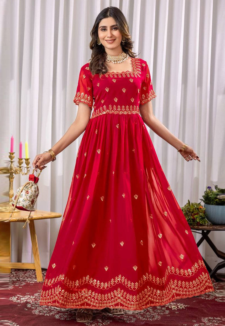 Red Georgette Gown