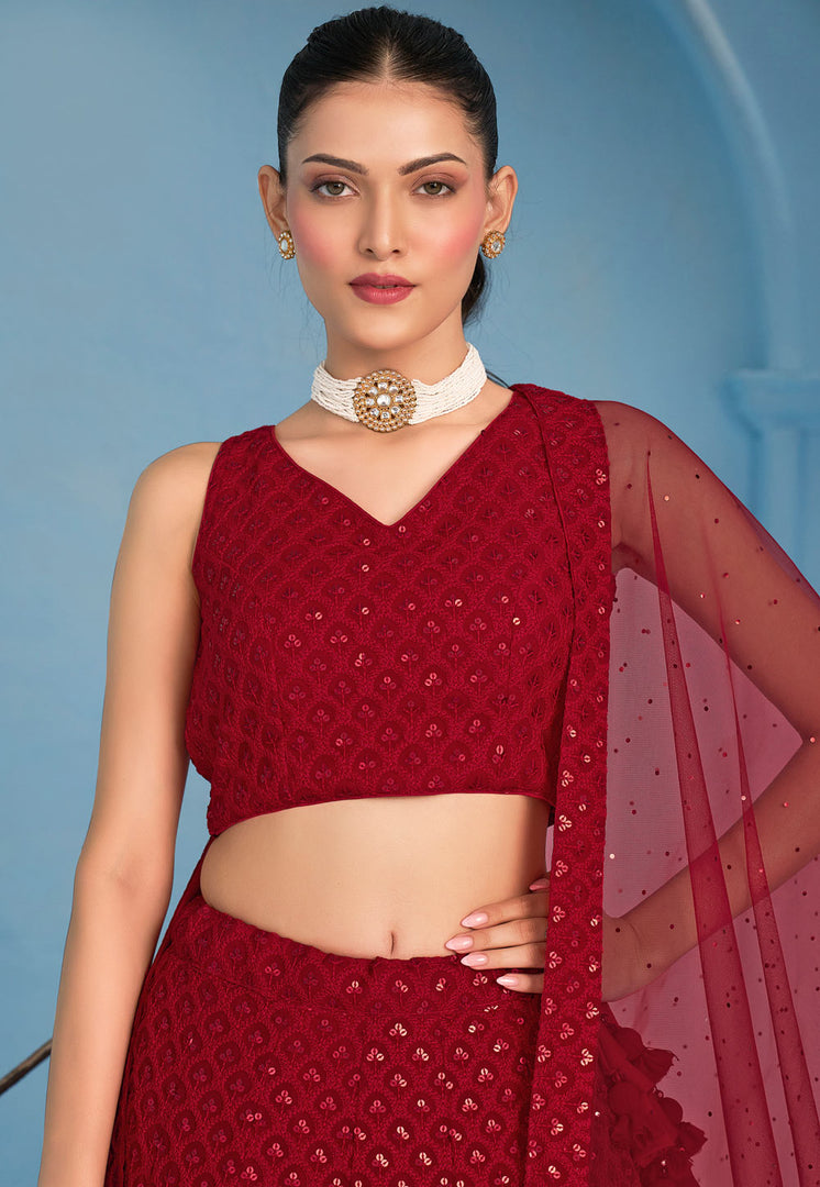 Red Georgette Lehenga Choli