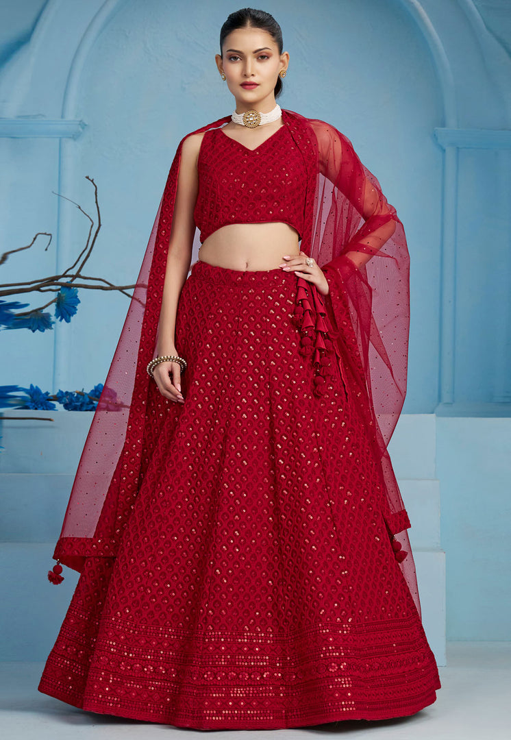 Red Georgette Lehenga Choli