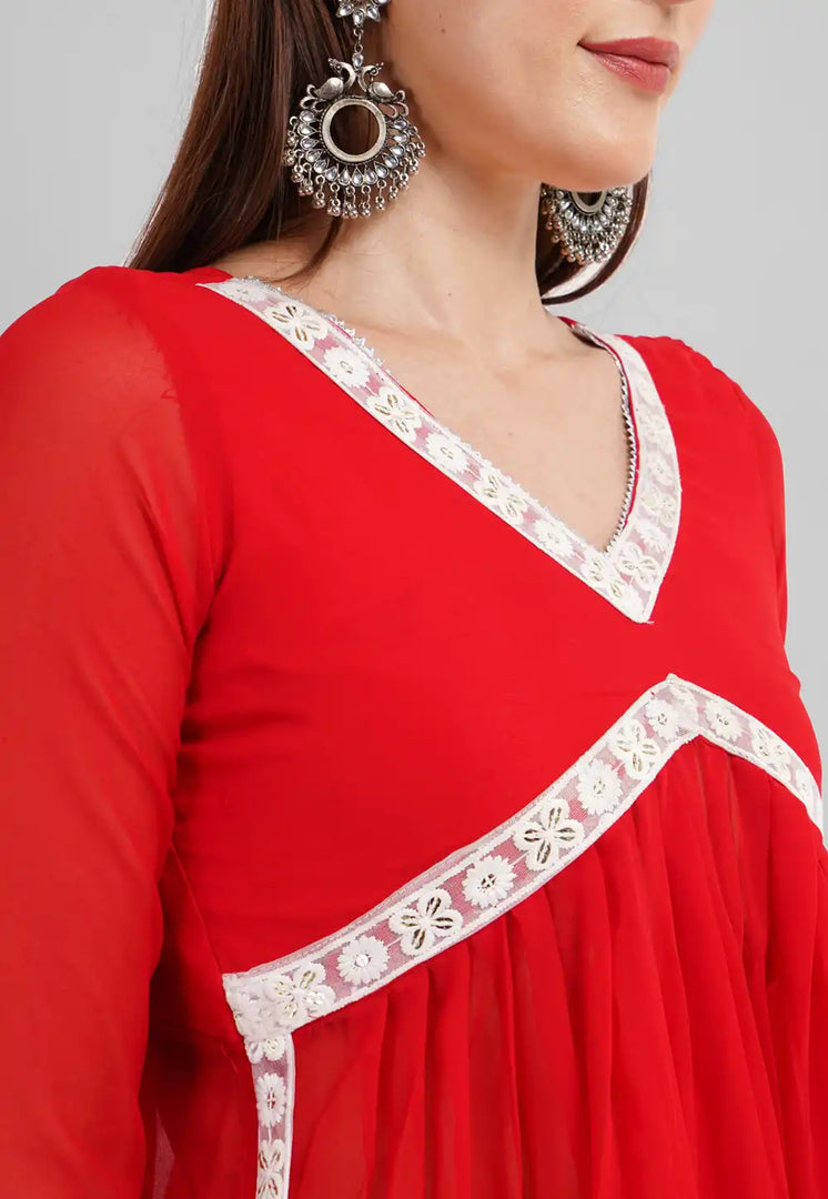 Red Georgette Readymade Punjabi Suit