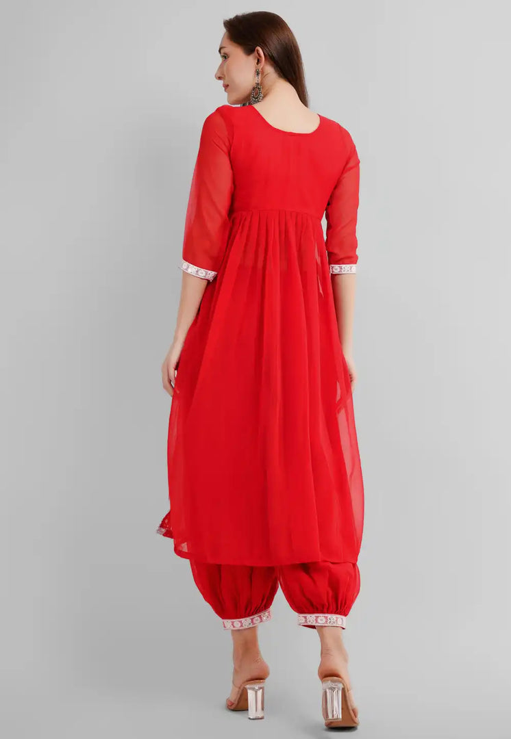 Red Georgette Readymade Punjabi Suit