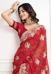 Red Georgette Saree With Blouse