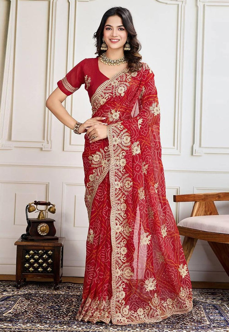 Red Georgette Saree With Blouse
