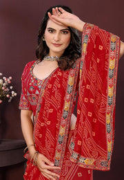 Red Georgette Saree With Blouse