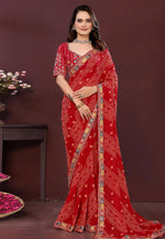 Load image into Gallery viewer, Red Georgette Saree With Blouse