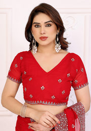 Red Georgette Saree With Blouse