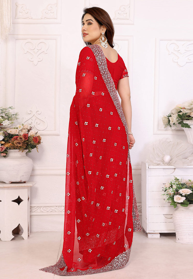 Red Georgette Saree With Blouse