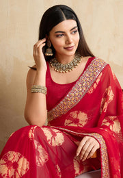 Red Georgette Saree With Blouse