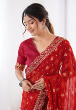 Load image into Gallery viewer, Red Georgette Saree With Blouse
