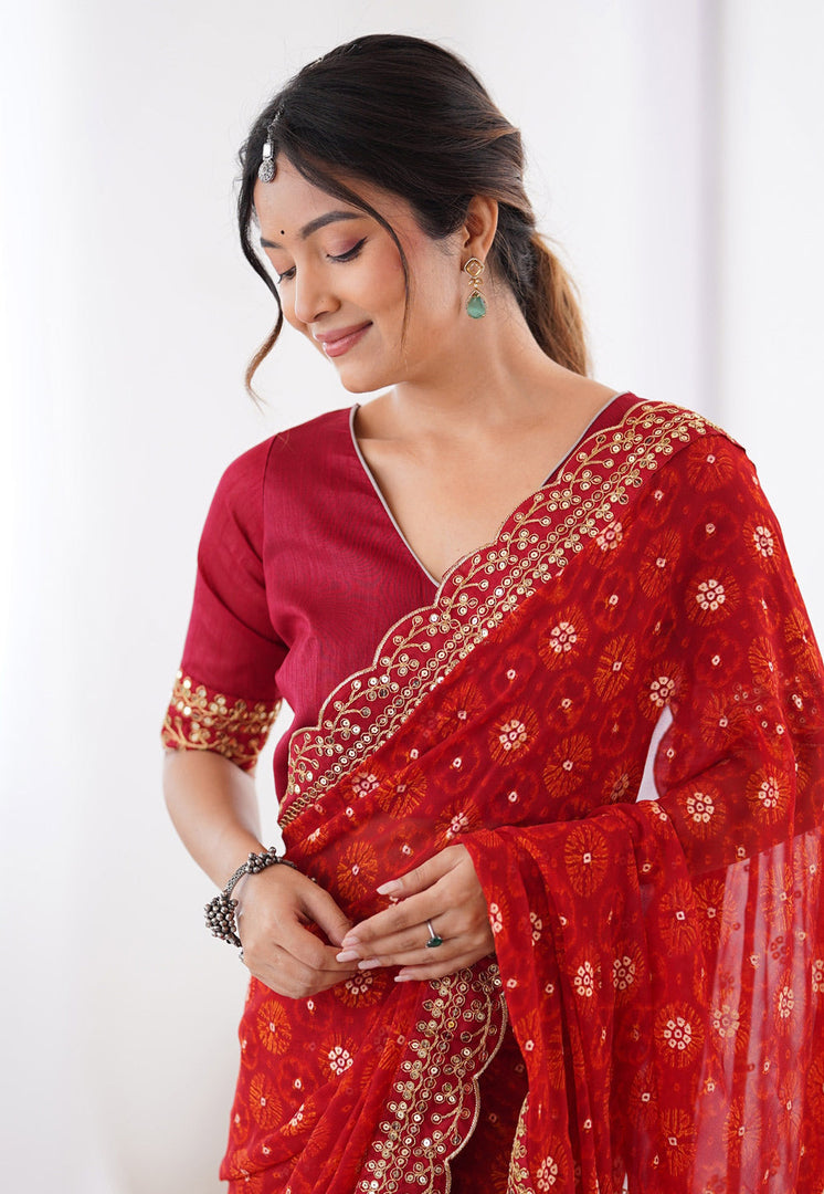 Red Georgette Saree With Blouse