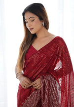 Load image into Gallery viewer, Red Georgette Sequence Saree
