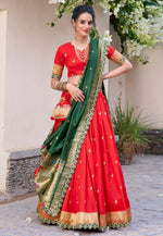 Load image into Gallery viewer, Red Jacquard Silk Circular Lehenga Choli
