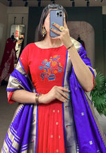 Load image into Gallery viewer, Red Jacquard Silk Readymade Anarkali Suit
