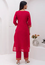 Load image into Gallery viewer, Red Jacquard Silk Readymade Pant Style Suit
