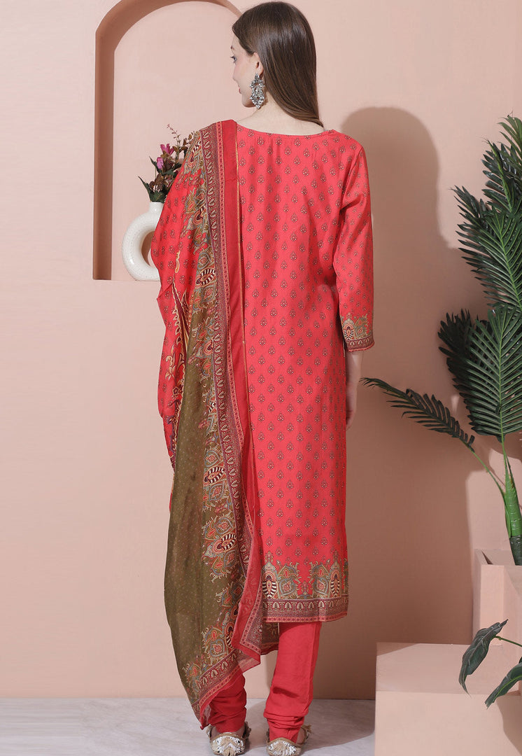 Red Muslin Churidar Suit