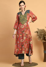 Load image into Gallery viewer, Red Muslin Kurta Set With Pent
