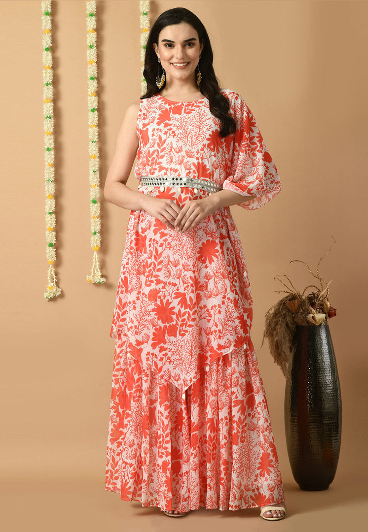 Red Muslin Kurta Set With Sharara