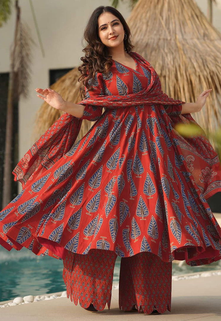 Red Muslin Readymade Pakistani Suit