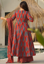 Load image into Gallery viewer, Red Muslin Readymade Pakistani Suit
