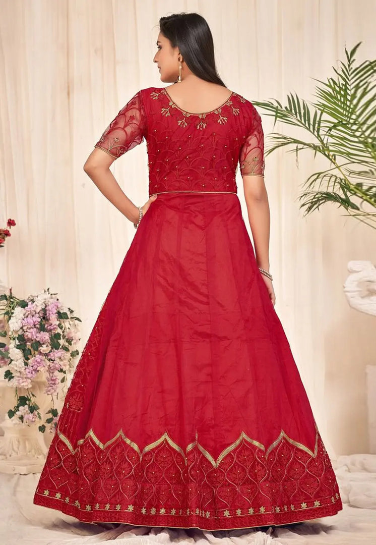 Red Net Anarkali Suit
