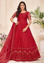 Load image into Gallery viewer, Red Net Anarkali Suit
